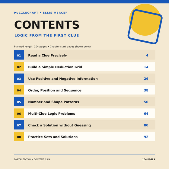 Contents preview with chapter start pages for Logic from the First Clue.